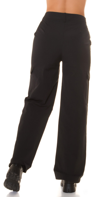 Trendy highwaist cargo pants Black